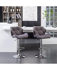 Streamdale Gray Velvet Diamond Tufted Adjustable Barstools (Set of 2)