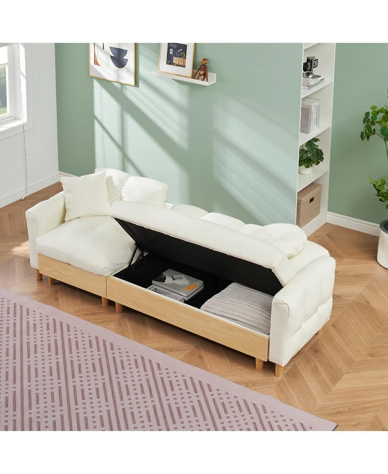 Streamdale Furniture 86.61 inches beige technology cloth sofa, three sofa lift sofa bed, sofa bed with storage cabinet, sofa is soft and comfortable,