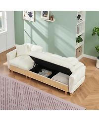 Streamdale Furniture 86.61 inches beige technology cloth sofa, three sofa lift sofa bed, sofa bed with storage cabinet, sofa is soft and comfortable,