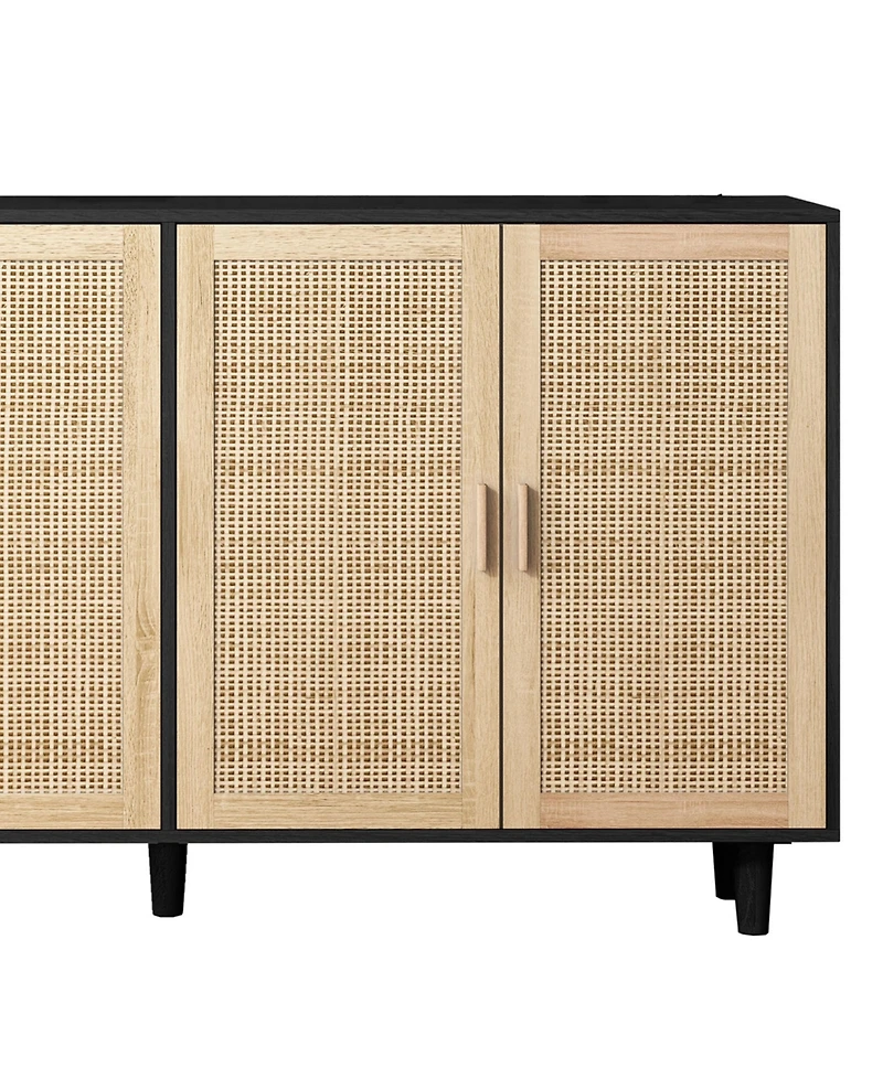 62.20" Elegant and Functional 4-Door Rattan Decorative Storage Cabinet, for Bedroom, Living Room, Office, Easy Assembly, Black(Same Sku:W757P1749