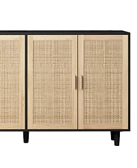 62.20" Elegant and Functional 4-Door Rattan Decorative Storage Cabinet, for Bedroom, Living Room, Office, Easy Assembly, Black(Same Sku:W757P1749