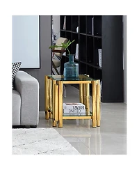 Streamdale 20" Square End Table with Glass & Stainless Steel, Gold Storage