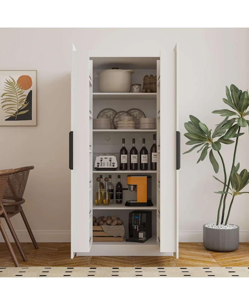 Streamdale White Pantry Cabinet with Doors & Shelves