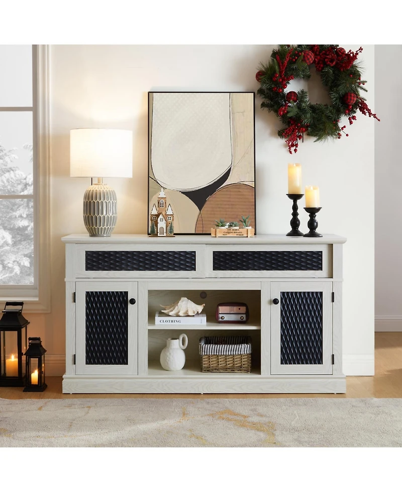 Streamdale Embossed Tv Stand with Open and Closed Storage, Sliding Door, 58.27"W