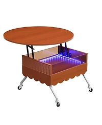 Streamdale Round Lift-Top Coffee Table with Wheels, Metal Frame and Multi-Color Lighting in 27.6"