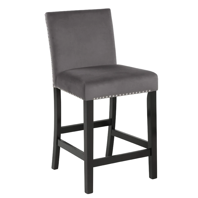 Streamdale Contemporary Velvet Counter Stool with Nailhead Trim, Set of 2, Gray