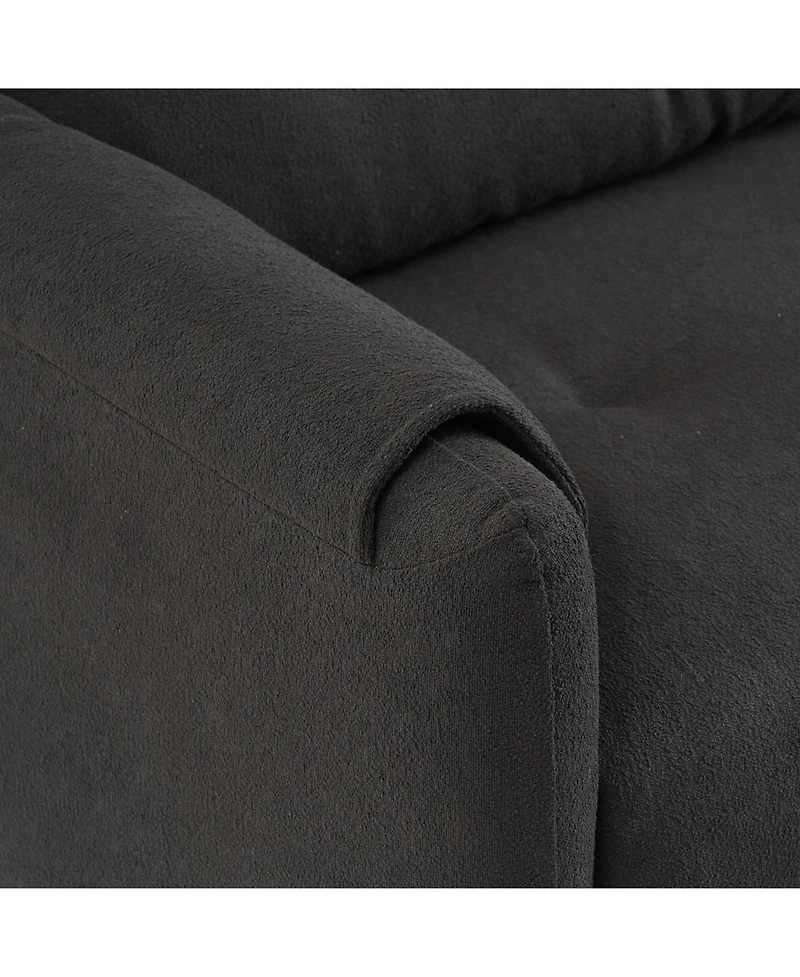 79.50 inches long, Teddy Cotton Linen Sofa Fabric, with metal conical long legs, metal strip matching, stylish and simple-Black