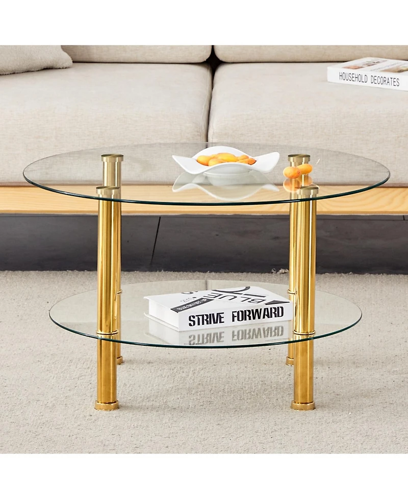 Streamdale Contemporary Glass Coffee Table with Gold Legs (27.5" Top, 23.6" Bottom)