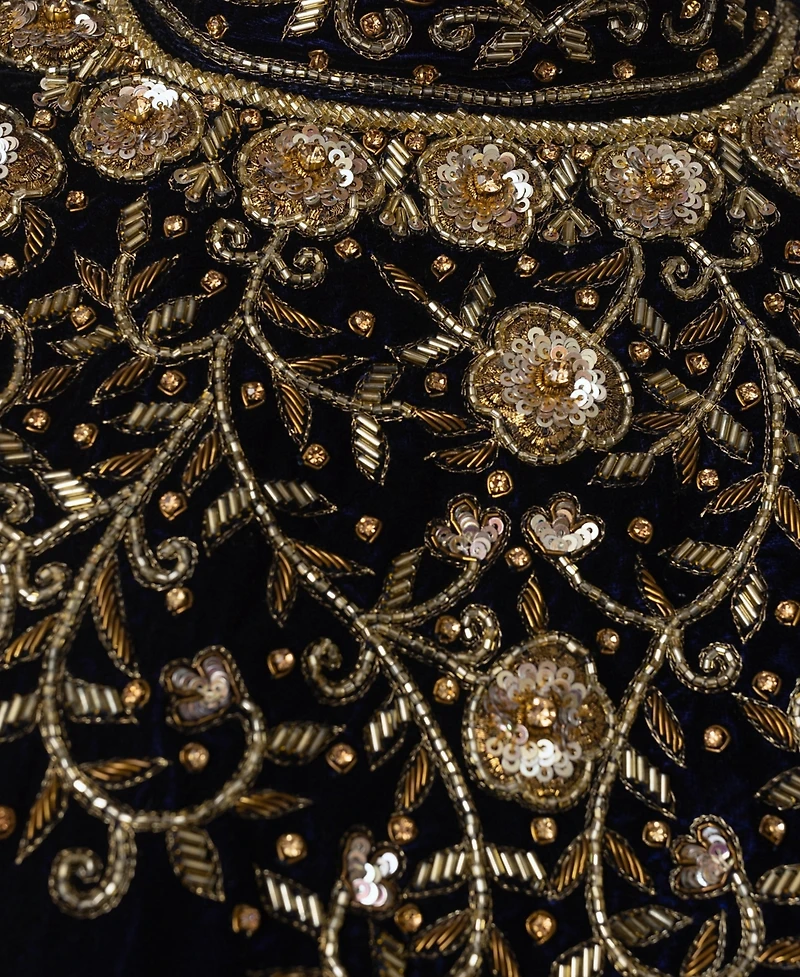 Raas Women's Blue Anarkali Gown with Sequins and Cutdana Handwork on the Torso and Banarasi Jacquard Bottom
