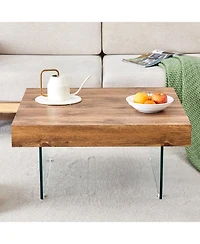 Streamdale Natural Style Square Mdf Coffee Table - 31.5"x31.5" with Tempered Glass Legs.Density Board Sticker,Reinforced Glass