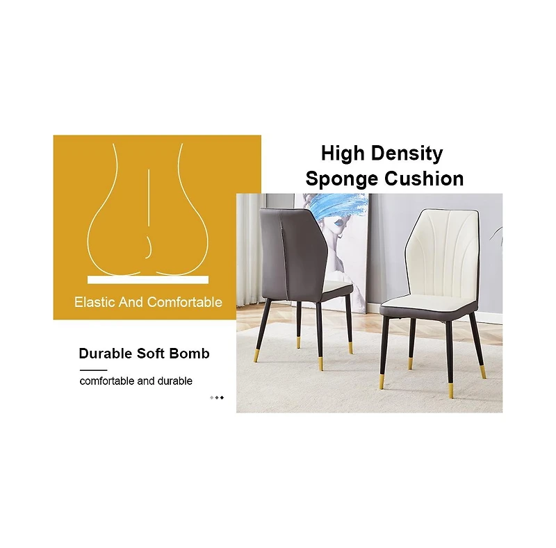 Streamdale Black Marble Dining Set with White & Gray Pu Chairs