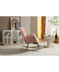 Streamdale Teddy Fabric Rocking Chair With Adjustable Footrest,Pink