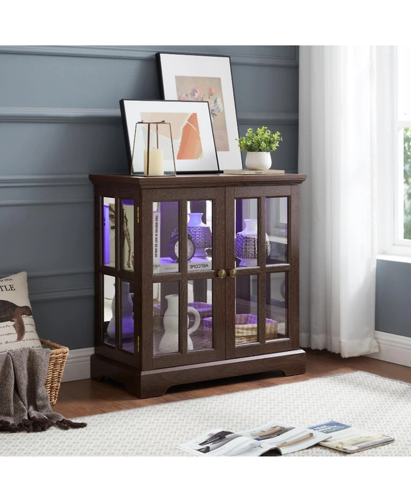 Streamdale Led Display Cabinet with Adjustable Shelves, Lattice Doors