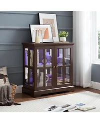 Streamdale Led Display Cabinet with Adjustable Shelves, Lattice Doors