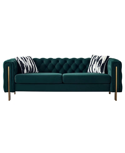 Streamdale Chesterfield Modern Tufted Velvet Living Room Sofa, 84.25"W Couch,Green