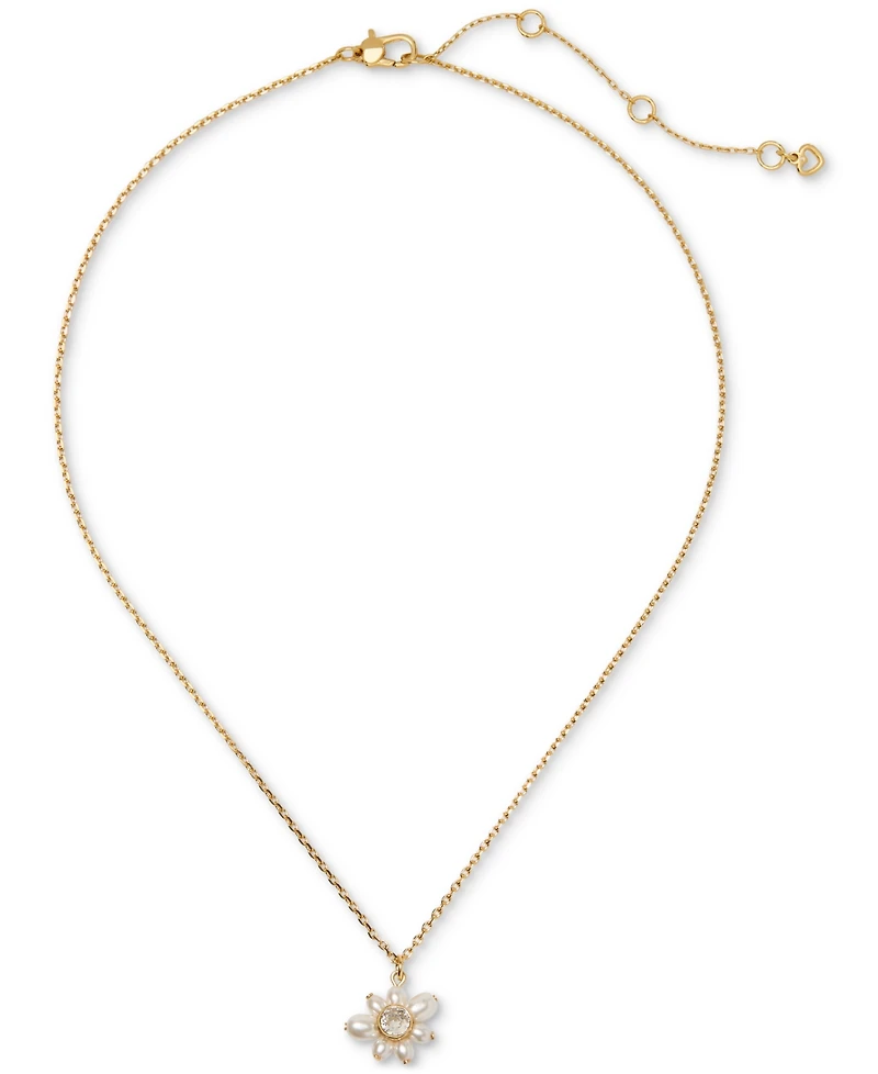 Kate Spade New York Gold-Tone Cubic Zirconia & Imitation Pearl Flower Pendant Necklace, 16" + 3" extender
