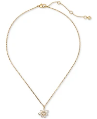 Kate Spade New York Gold-Tone Cubic Zirconia & Imitation Pearl Flower Pendant Necklace, 16" + 3" extender