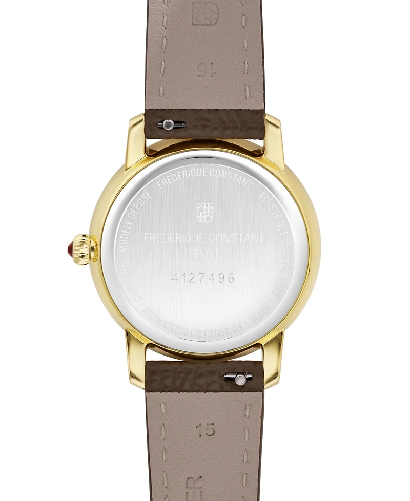 Frederique Constant Women's Classics Quartz Moonphase Brown Leather Strap Watch 30mm