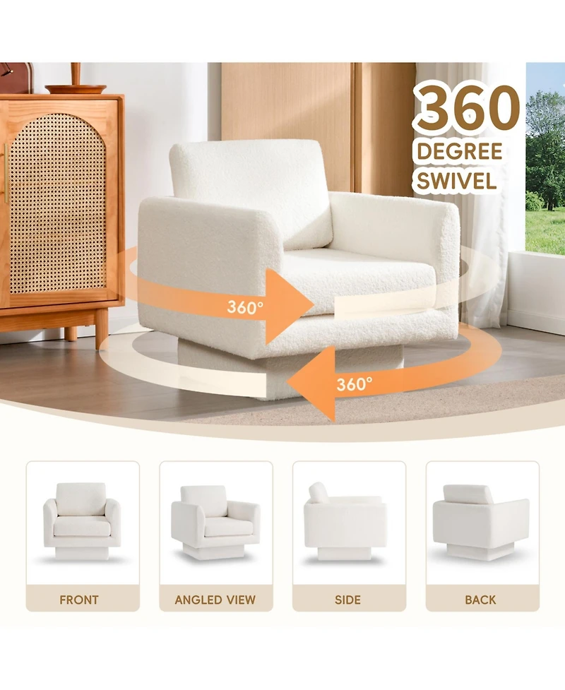 Streamdale 360 Modern Swivel Accent Chair, Cozy Teddy Sherpa Round Armchair, Comfy Barrel Chair