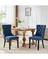 Streamdale Nikki Tufted Upholstered Linen Dining Chair (Set of 2), Blue Linen