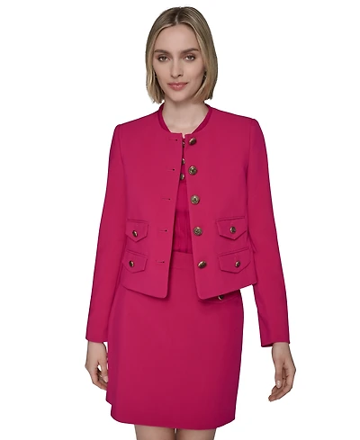 Karl Lagerfeld Paris Women's Collarless Four-Pocket Crop Blazer