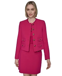 Karl Lagerfeld Paris Women's Collarless Four-Pocket Crop Blazer