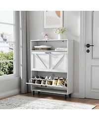 Streamdale Farmhouse Shoe Cabinet with Barn Door and Flip Drawers