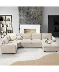Streamdale U Shaped Sectional Sofa, Corner Couch with Chaise, Cup Holders