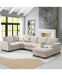 Streamdale U Shaped Sectional Sofa, Corner Couch with Chaise, Cup Holders