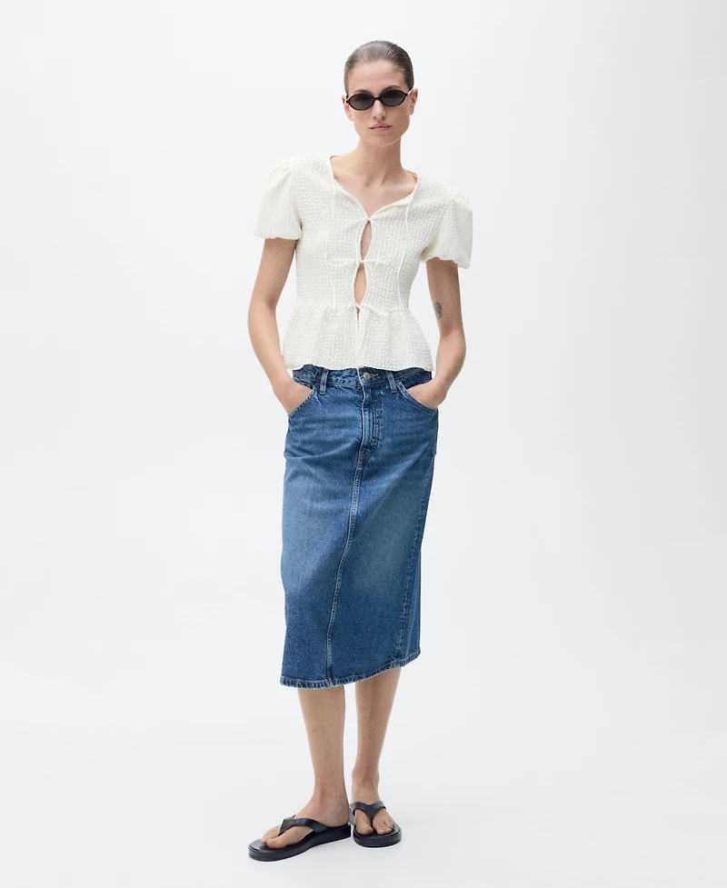 Mango Women's Bow Closure Textured Blouse