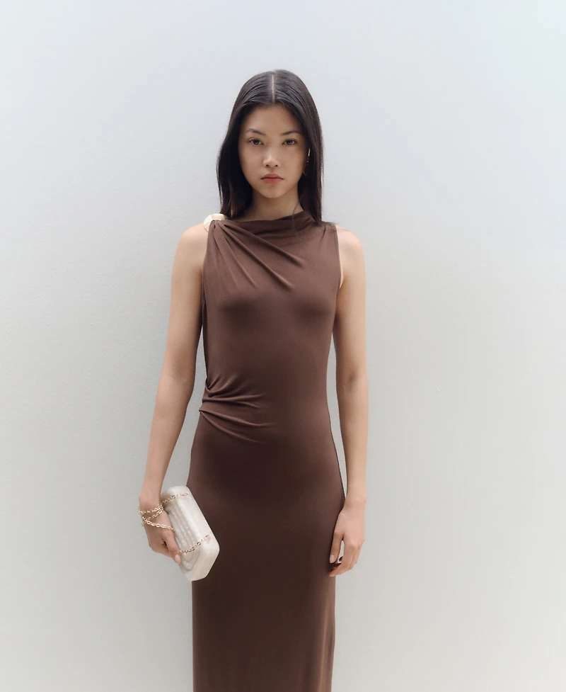 Mango Women's Metallic Detail Draped Dress