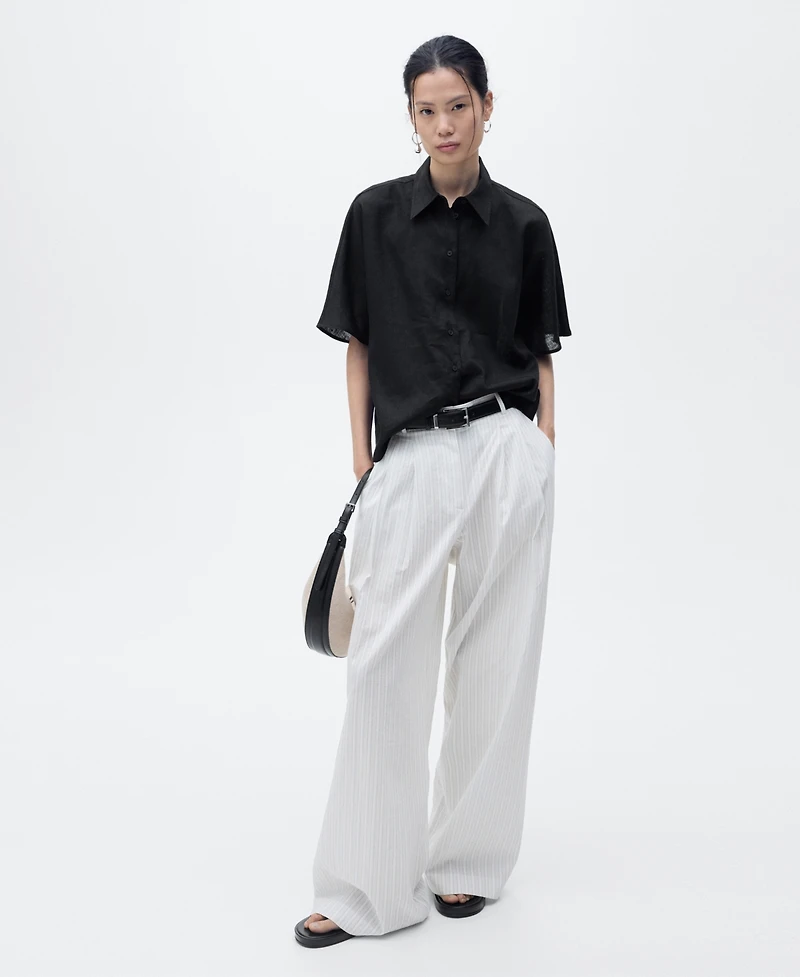 Mango Women's Short Sleeve Linen-Blend Shirt