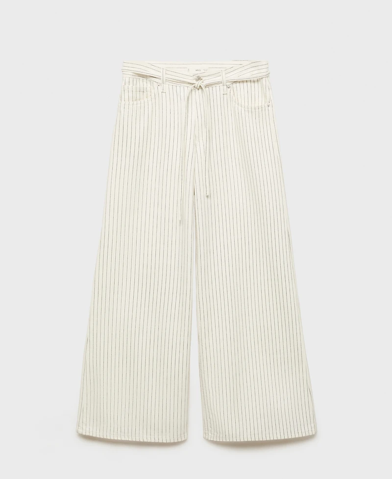 Mango Women's Stripes and Belt Wide Leg Jeans