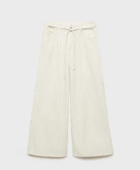 Mango Women's Stripes and Belt Wide Leg Jeans