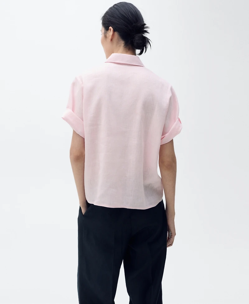 Mango Women's Short Sleeve Linen-Blend Shirt