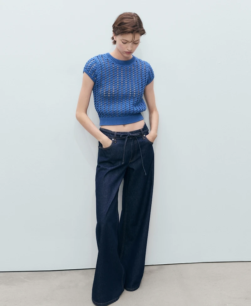 Mango Women's Short-Sleeved Crochet Sweater