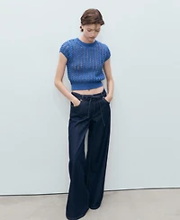 Mango Women's Short-Sleeved Crochet Sweater