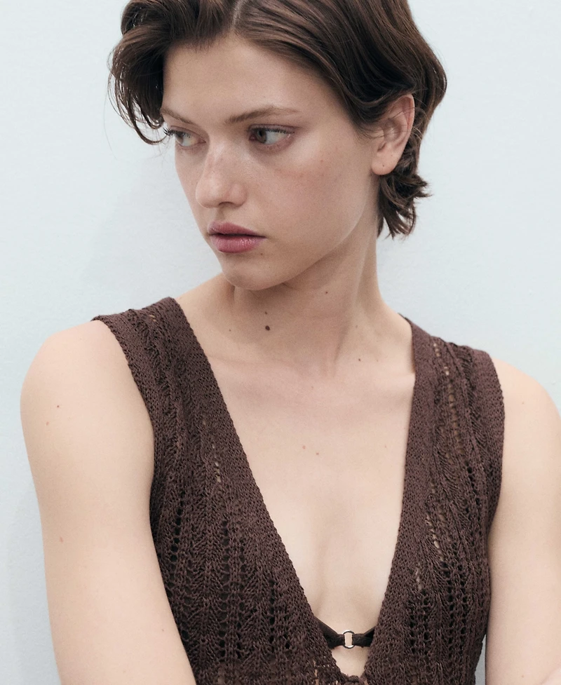 Mango Women's Openwork Bow Closure Knit Vest