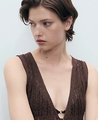 Mango Women's Openwork Bow Closure Knit Vest