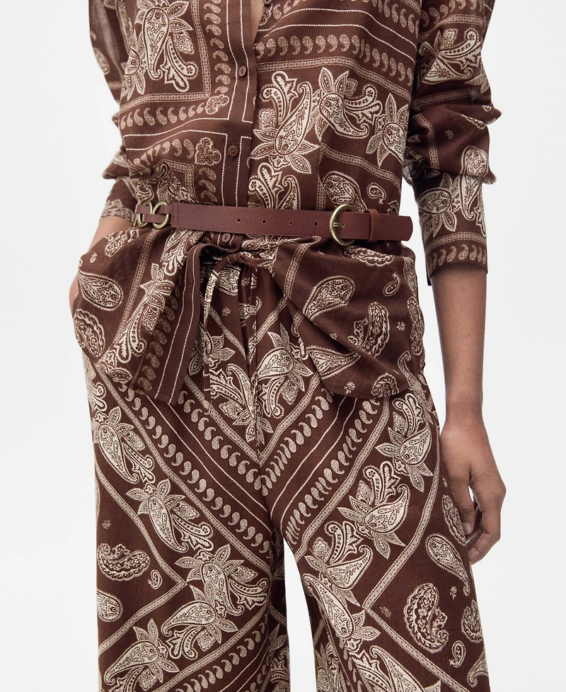 Mango Women's Wide Leg Paisley Pants