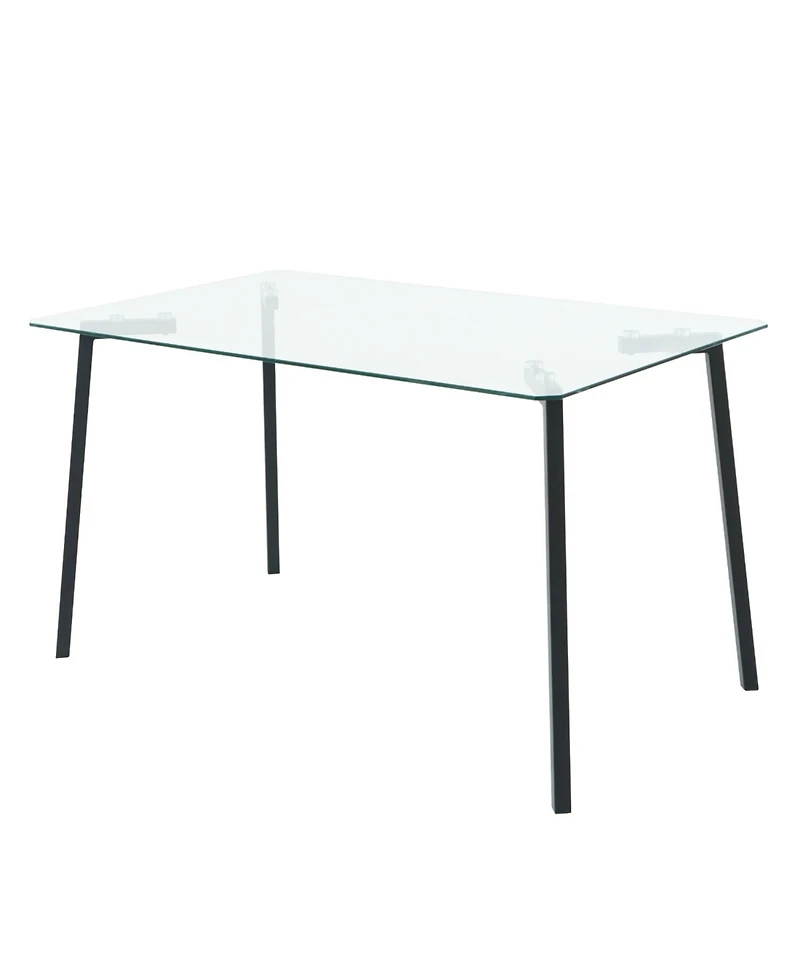 Streamdale 51.2" Square Glass Dining Table, Black Metal Legs