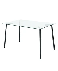 Streamdale 51.2" Square Glass Dining Table, Black Metal Legs