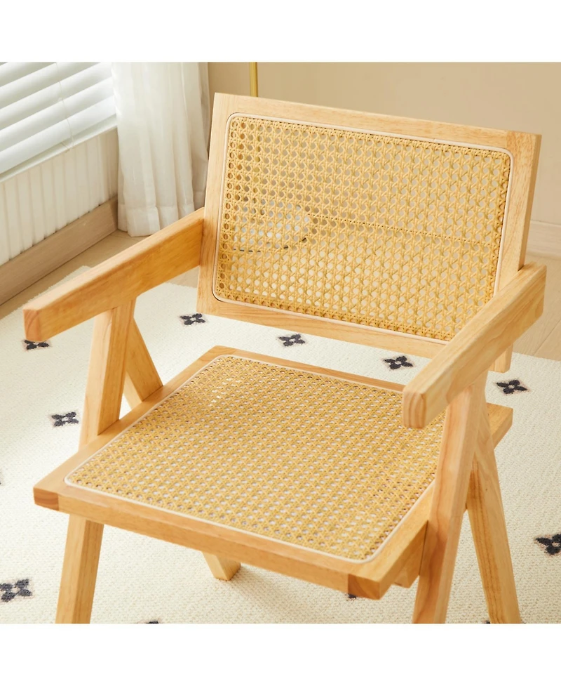 Streamdale Natural Rattan Dining Chairs (2), Armrest & Solid Wood, Living Room