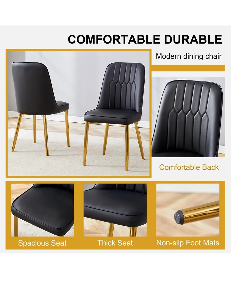 Streamdale Set of 8 Dining Chairs with Pu Backrest and Gold Metal Legs