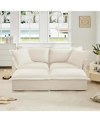 Streamdale Cream Chenille 2-Seater Sofa with Ottomans