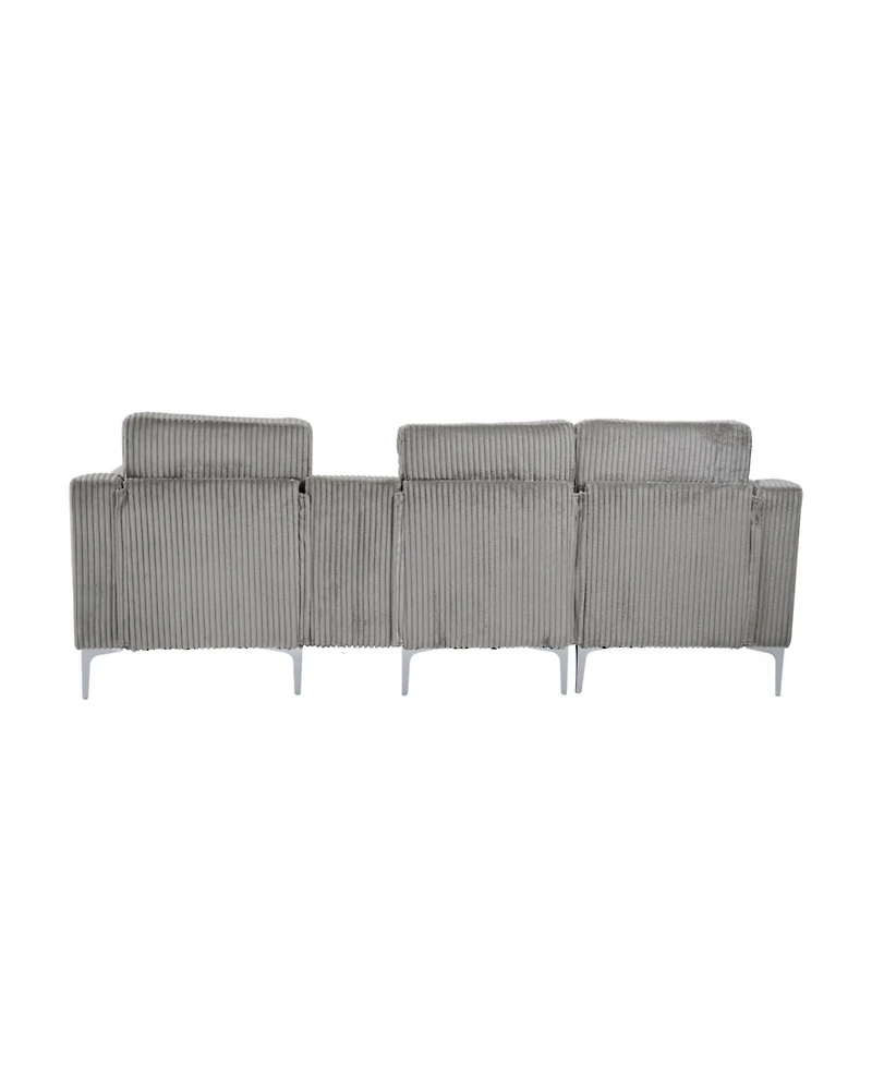 Convertible Sectional Corduroy Sofa with Cupholders, Usb,Three-seater,Gray