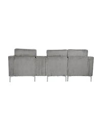 Convertible Sectional Corduroy Sofa with Cupholders, Usb,Three-seater,Gray