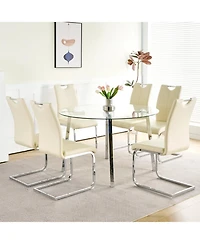 Streamdale Modern Glass Dining Set 6 Chairs, Round Table