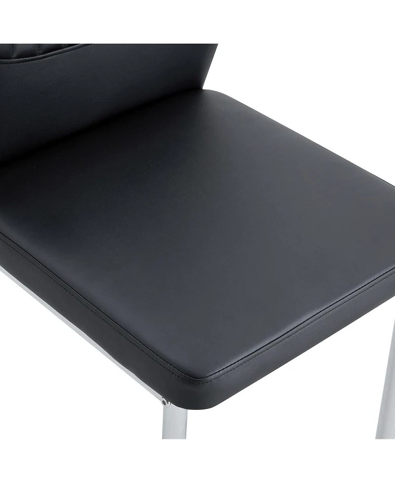 Streamdale Black Pu Dining Chairs - Set of 6, Silver Legs, Stripe Back