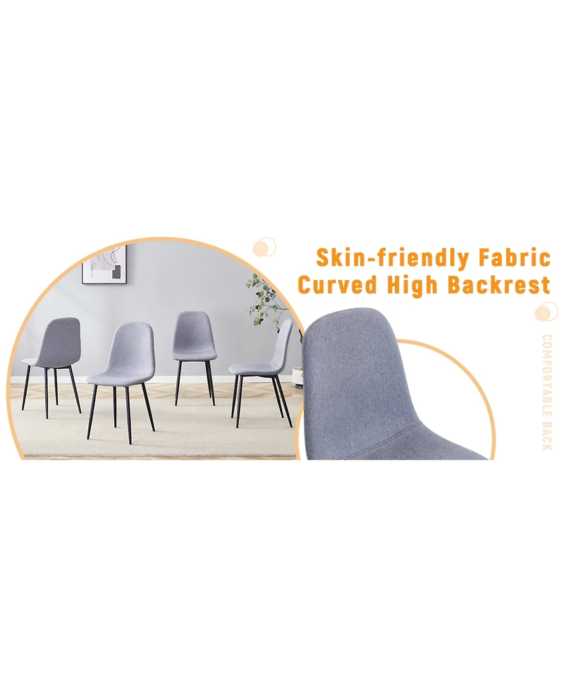 Streamdale Light Gray Linen Dining Chairs (Set of 4) - Black Metal Legs